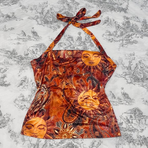 NWOT Golden Sun Paisley Halter Tankini Top Swimsuit, Unlined, Size L - Picture 6 of 6